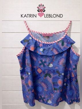 Katrin Leblond Blue Printed Cotton Tank – Size M